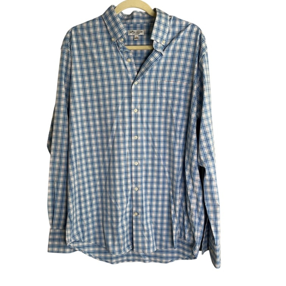 Peter Millar Summer Comfort Plaid Performance Button Down Shirt Men's Large
